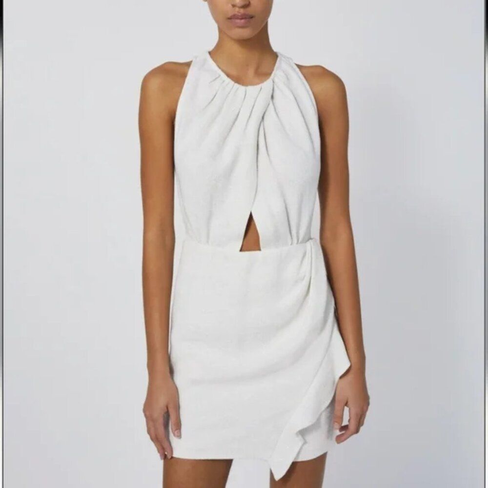 IRO Paris Yasmina Dress Ivory/silver Tweed Asymmetric Cutout Mini Wrap Sheath 10 - Picture 7 of 15